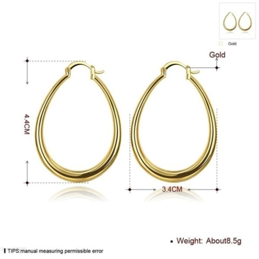 **18K Yellow Gold 1.5'' Oval Hoop Earrings - Picture 9 of 11